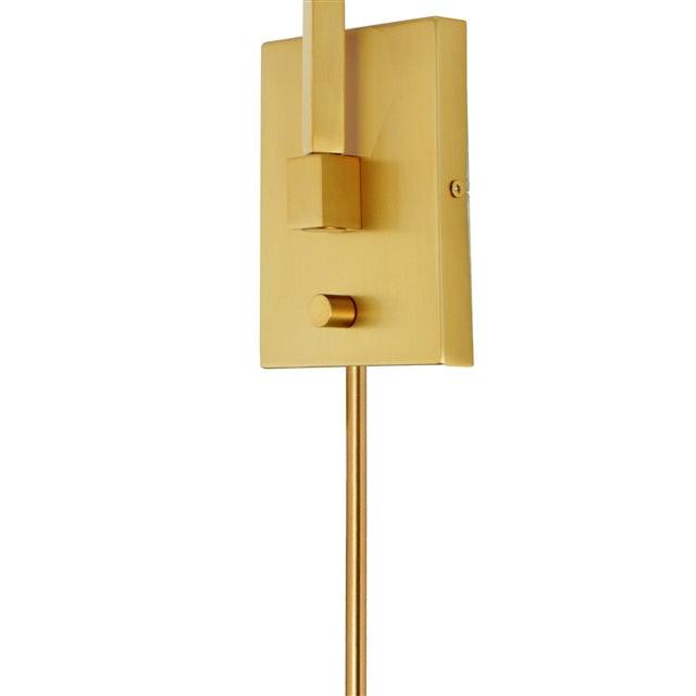 JVI Designs Allston Satin Brass 1-Light Downward Swing Arm Wall Sconce With Cylindrical Fabric Shade