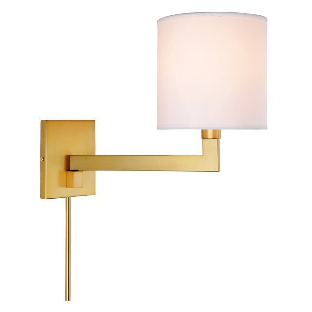 JVI Designs Allston Satin Brass 1-Light Large Wall Sconce With Rectangle-Shaped Fabric Shade