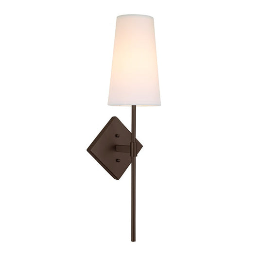JVI Designs Astor Oil Rubbed Bronze 1-Light Wall Sconce With Coned-Shaped White Fabric Shade