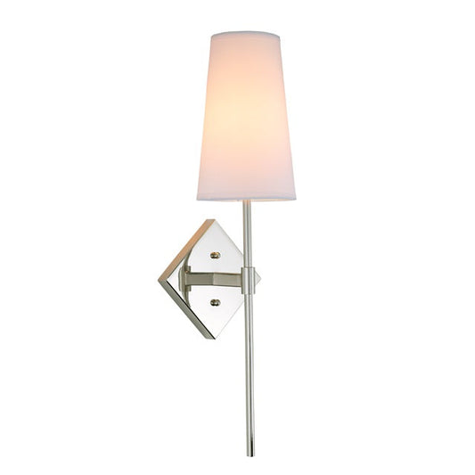 JVI Designs Astor Polished Nickel 1-Light Wall Sconce With Coned-Shaped White Fabric Shade