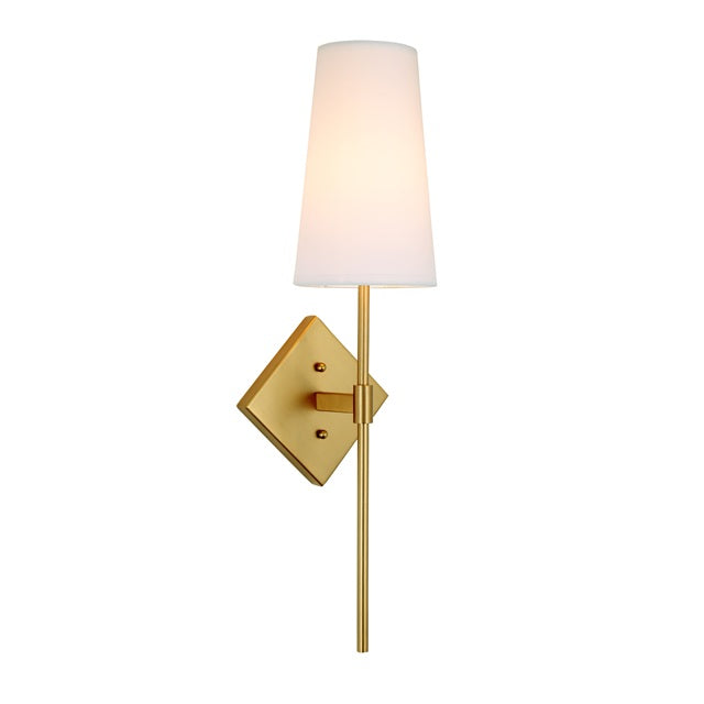 JVI Designs Astor Satin Brass 1-Light Wall Sconce With Coned-Shaped White Fabric Shade