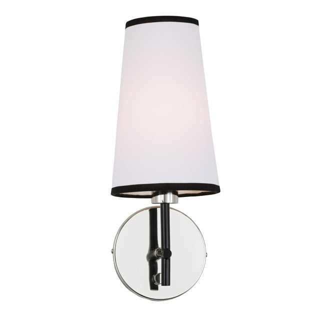 JVI Designs Bellevue Polished Nickel & Black 1-Light Wall Sconce With Cone-Shaped Fabric Shade