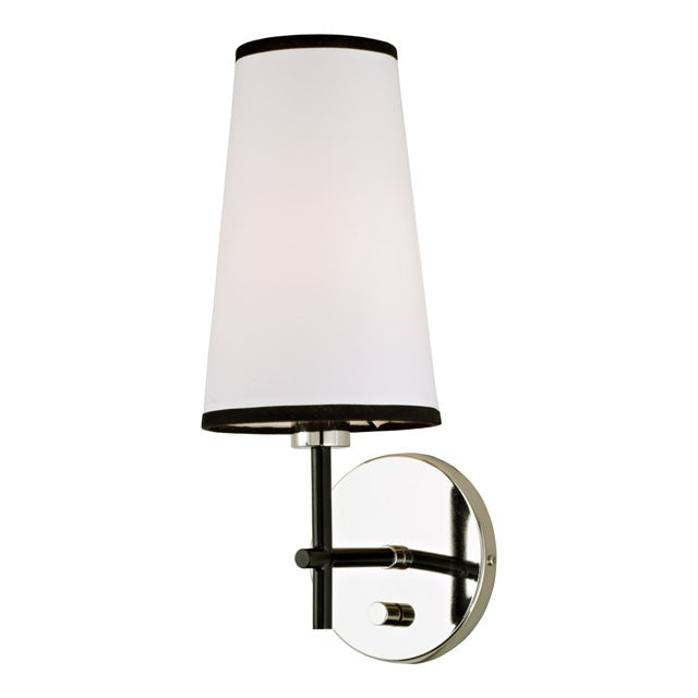 JVI Designs Bellevue Polished Nickel & Black 1-Light Wall Sconce With Cone-Shaped Fabric Shade