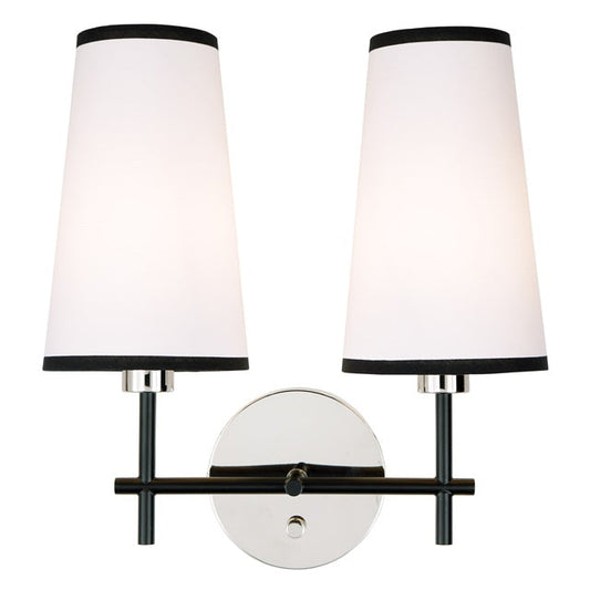 JVI Designs Bellevue Polished Nickel & Black 2-Light Wall Sconce With Cone-Shaped Fabric Shade