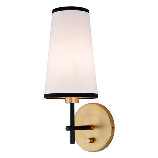JVI Designs Bellevue Satin Brass & Black 1-Light Wall Sconce With Cone-Shaped Fabric Shade