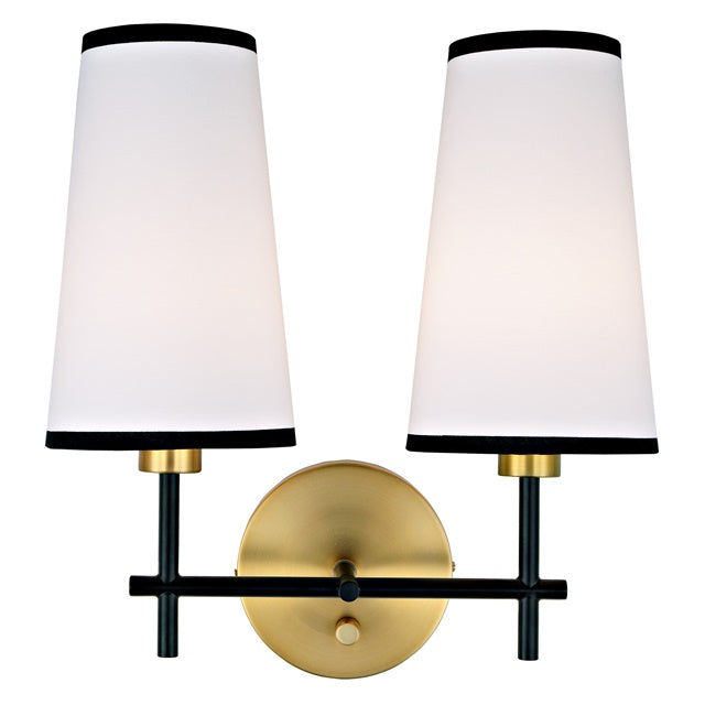 JVI Designs Bellevue Satin Brass & Black 2-Light Wall Sconce With Cone-Shaped Fabric Shade