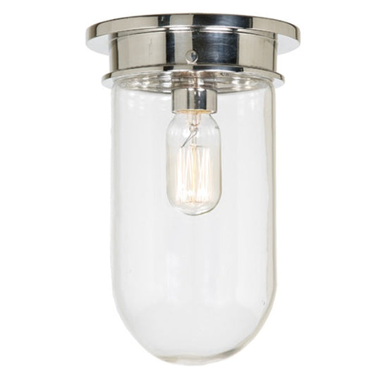 JVI Designs Boston Polished Nickel Mini Flush Mount Lighting With Clear Mouth Blown Glass Shade