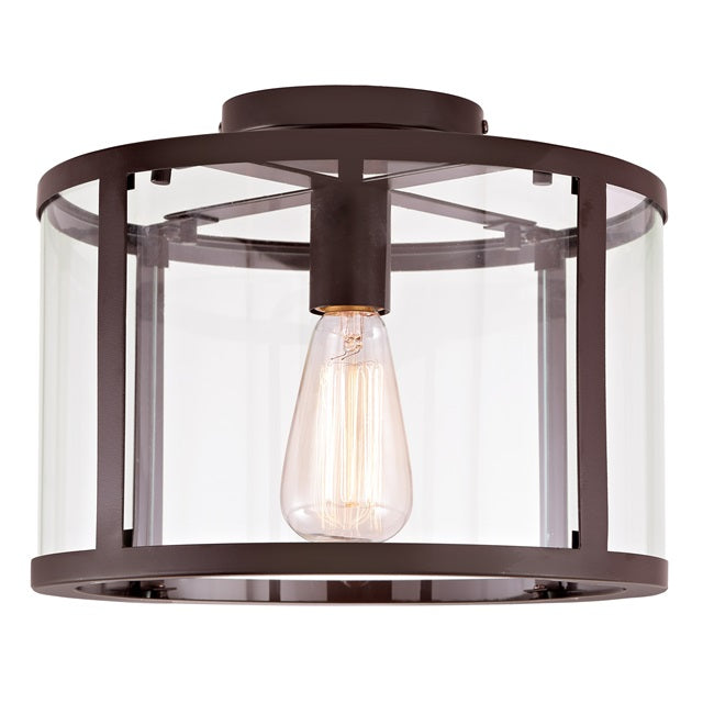 JVI Designs Bryant Oil Rubbed Bronze 1-Light Semi-Flush Mount Lighting With Round Clear Glass Panel