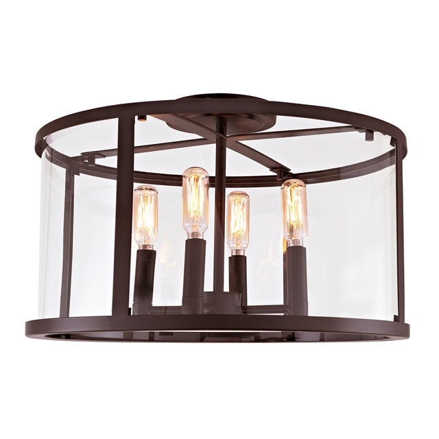 JVI Designs Bryant Oil Rubbed Bronze 4-Light Semi-Flush Mount Lighting With Round Clear Glass Panel