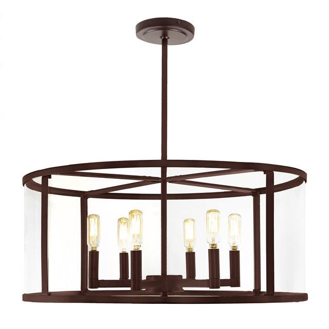 JVI Designs Bryant Oil Rubbed Bronze 6-Light Round Hanging Pendant Lighting With Glass Panel
