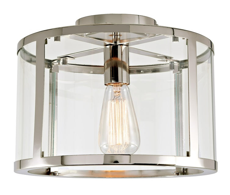 JVI Designs Bryant Polished Nickel 1-Light Semi-Flush Mount Lighting With Round Clear Glass Panel