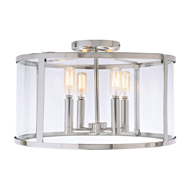 JVI Designs Bryant Polished Nickel 4-Light Semi-Flush Mount Lighting With Round Clear Glass Panel