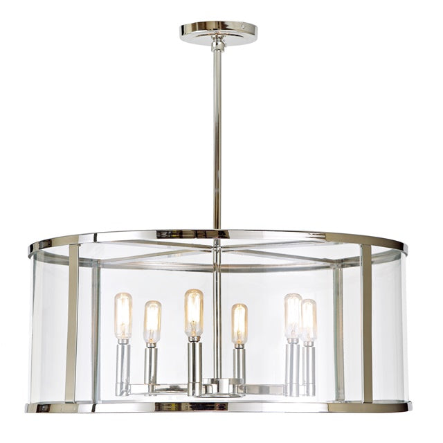 JVI Designs Bryant Polished Nickel 6-Light Round Hanging Pendant Lighting With Glass Panel