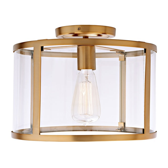 JVI Designs Bryant Satin Brass 1-Light Semi-Flush Mount Lighting With Round Clear Glass Panel