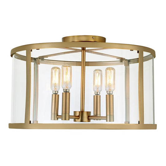 JVI Designs Bryant Satin Brass 4-Light Semi-Flush Mount Lighting With Round Clear Glass Panel