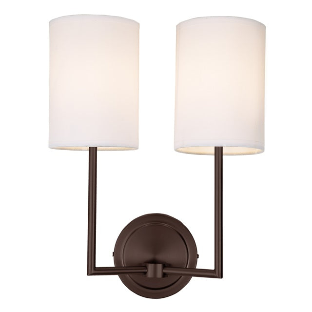 JVI Designs Elliot Oil Rubbed Bronze 2-Light Wall Sconce With Cylinder-Shaped White Fabric Shade
