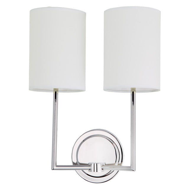 JVI Designs Elliot Polished Nickel 2-Light Wall Sconce With Cylinder-Shaped White Fabric Shade