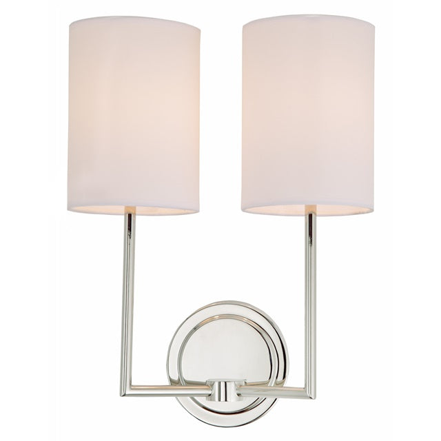 JVI Designs Elliot Polished Nickel 2-Light Wall Sconce With Cylinder-Shaped White Fabric Shade