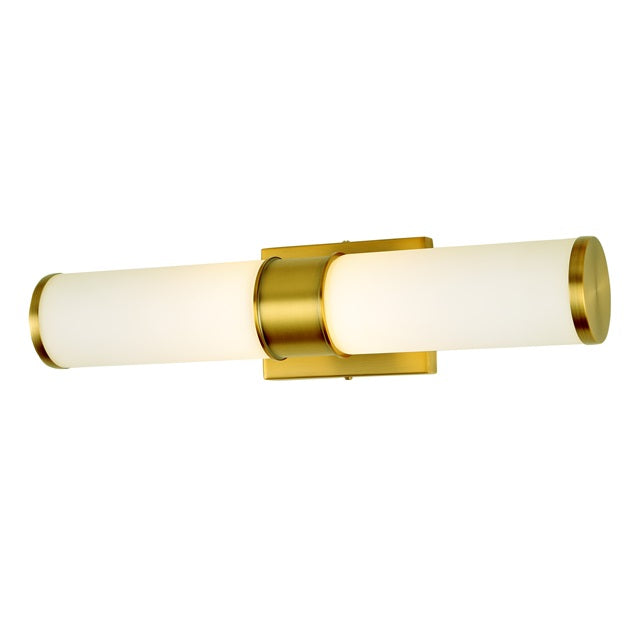 JVI Designs Fairview Satin Brass 2-Light Wall Sconce With Cylinder-Shaped White Glass Shade