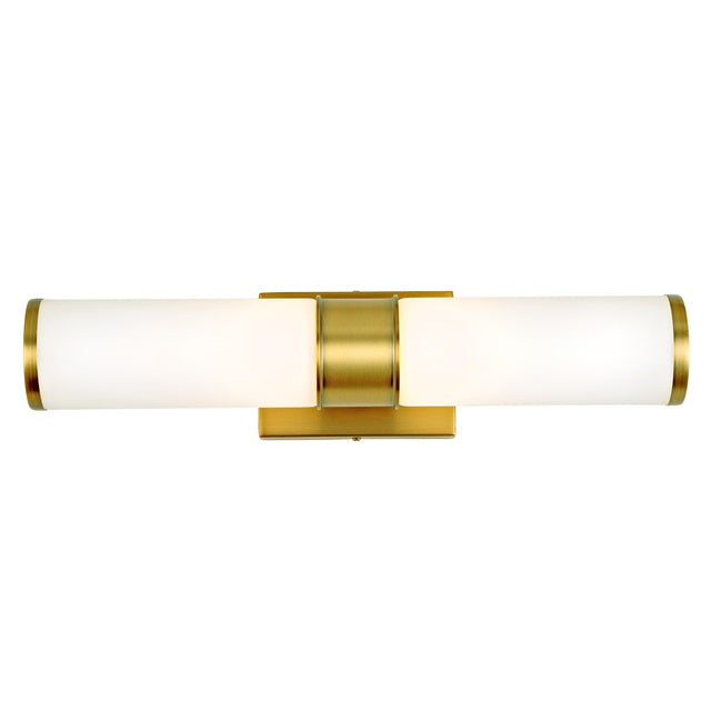 JVI Designs Fairview Satin Brass 2-Light Wall Sconce With Cylinder-Shaped White Glass Shade