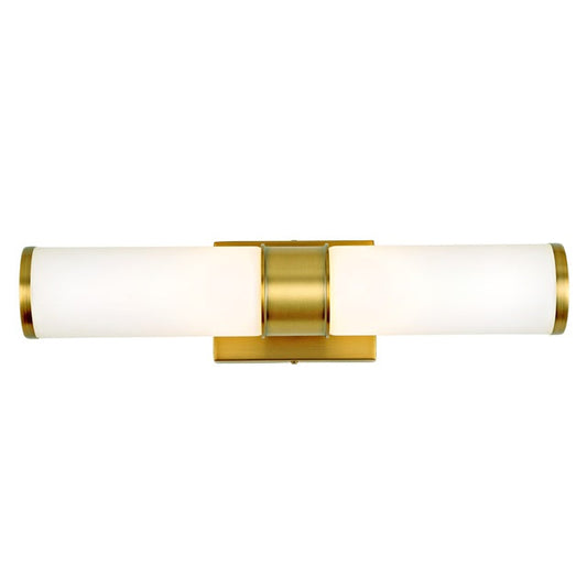 JVI Designs Fairview Satin Brass 2-Light Wall Sconce With Cylinder-Shaped White Glass Shade