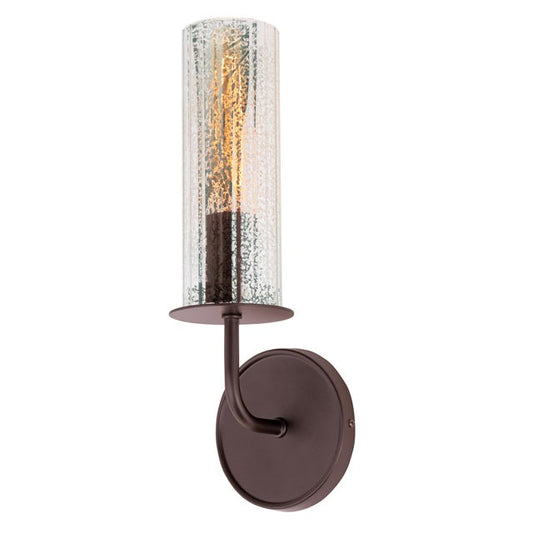JVI Designs Fremont Oil Rubbed Bronze 1-Light Wall Sconce With Cylinder-Shaped Ribbed Mercury Glass Shade
