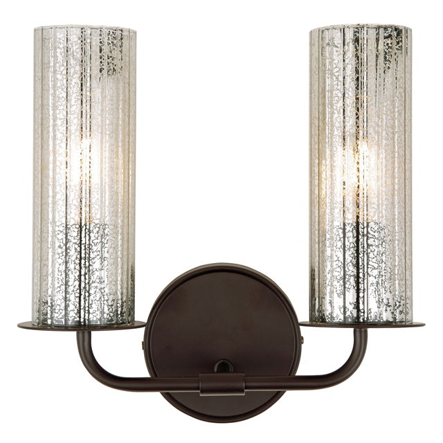 JVI Designs Fremont Oil Rubbed Bronze 2-Light Wall Sconce With Cylinder-Shaped Ribbed Mercury Glass Shade