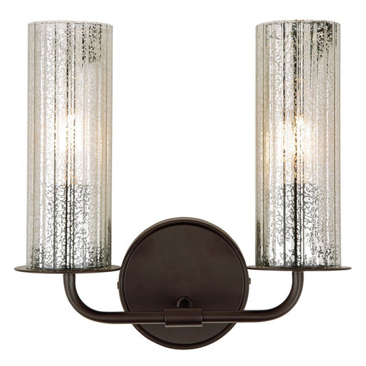 JVI Designs Fremont Oil Rubbed Bronze 2-Light Wall Sconce With Cylinder-Shaped Ribbed Mercury Glass Shade