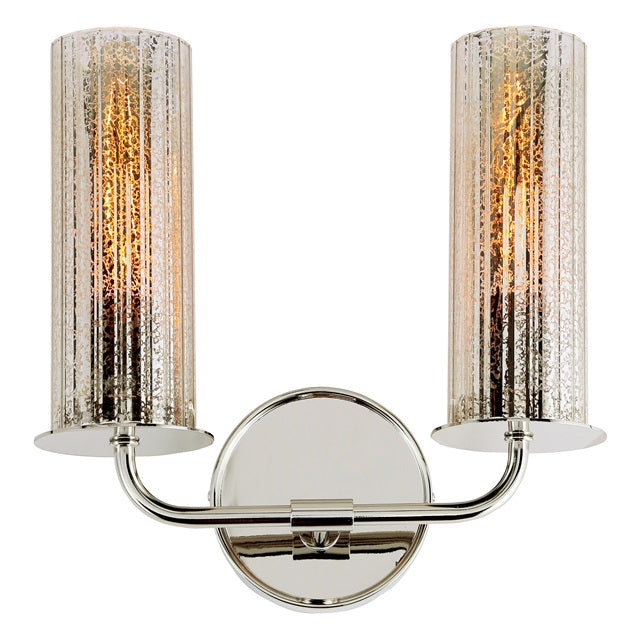JVI Designs Fremont Polished Nickel 2-Light Wall Sconce With Cylinder-Shaped Ribbed Mercury Glass Shade