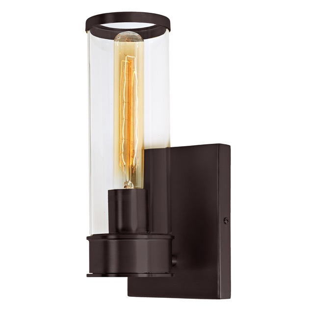 JVI Designs Gramercy Oil Rubbed Bronze 1-Light Art Deco Wall Sconce With Cylinder-Shaped Glass Shade