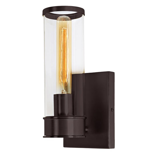 JVI Designs Gramercy Oil Rubbed Bronze 1-Light Art Deco Wall Sconce With Cylinder-Shaped Glass Shade