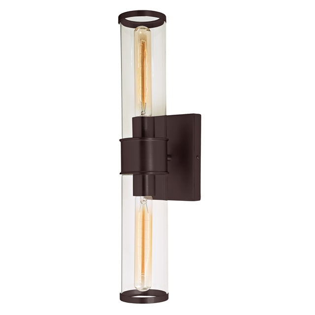 JVI Designs Gramercy Oil Rubbed Bronze 2-Light Art Deco Wall Sconce With Cylinder-Shaped Glass Shade