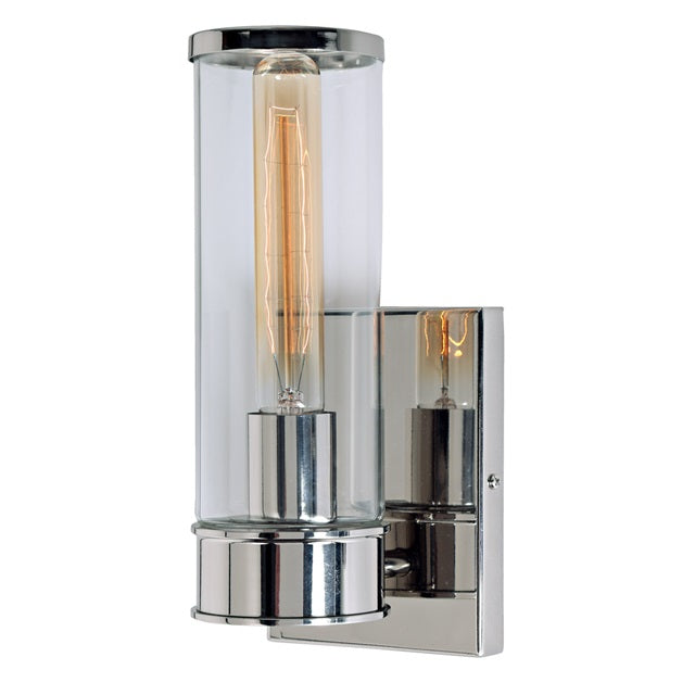 JVI Designs Gramercy Polished Nickel 1-Light Art Deco Wall Sconce With Cylinder-Shaped Glass Shade