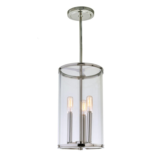 JVI Designs Gramercy Polished Nickel 3-Light Hanging Pendant Lighting With Cylinder Clear Glass Shade