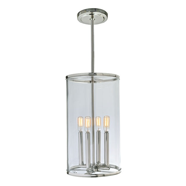 JVI Designs Gramercy Polished Nickel 4-Light Hanging Pendant Lighting With Cylinder Clear Glass Shade