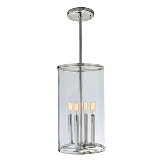 JVI Designs Gramercy Polished Nickel 4-Light Hanging Pendant Lighting With Cylinder Clear Glass Shade