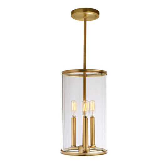 JVI Designs Gramercy Satin Brass 3-Light Hanging Pendant Lighting With Cylinder Clear Glass Shade