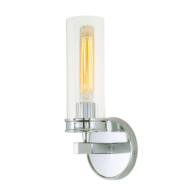 JVI Designs Hamilton Polished Chrome 1-Light Wall Sconce With Cylinder-Shaped Ribbed Glass Shade