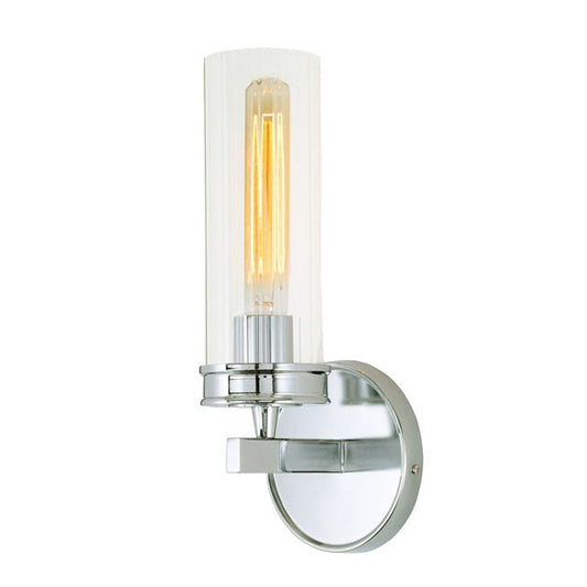 JVI Designs Hamilton Polished Chrome 1-Light Wall Sconce With Cylinder-Shaped Ribbed Glass Shade