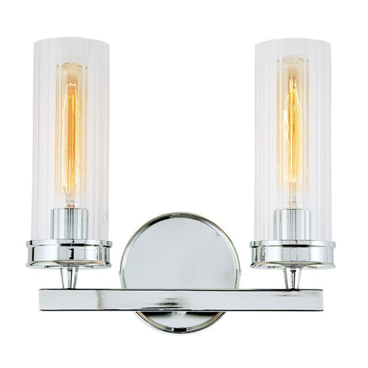 JVI Designs Hamilton Polished Chrome 2-Light Wall Sconce With Cylinder-Shaped Ribbed Glass Shade