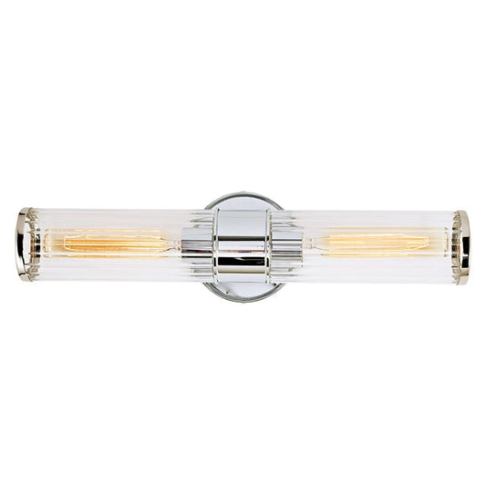 JVI Designs Hamilton Polished Chrome Reversible Mounting 2-Light Wall Sconce With Cylinder-Shaped Ribbed Glass Shade