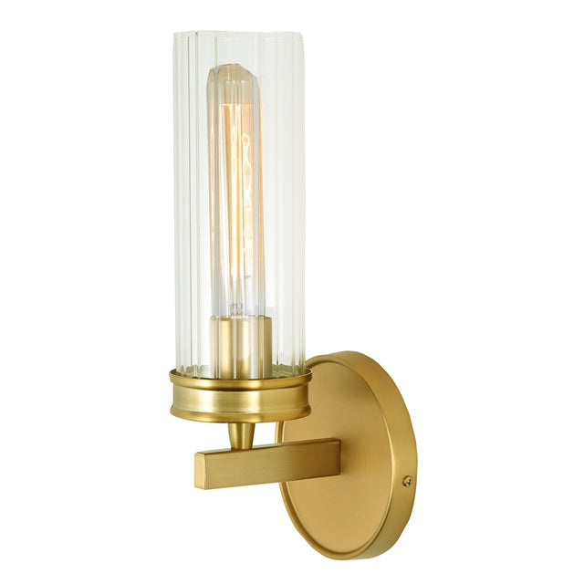JVI Designs Hamilton Satin Brass 1-Light Wall Sconce With Cylinder-Shaped Ribbed Glass Shade