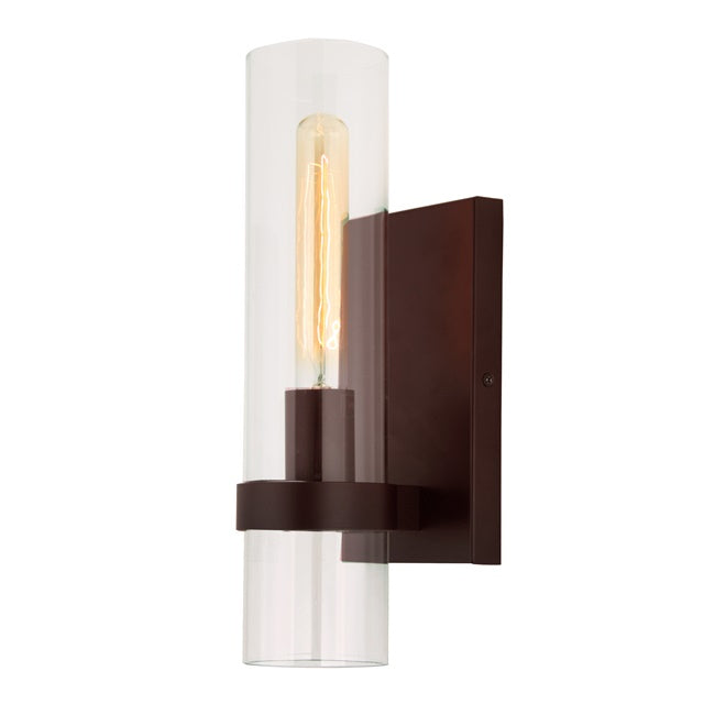 JVI Designs Highland Oil Rubbed Bronze 1-Light Wall Sconce With Cylindrical Clear Glass Shade