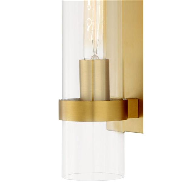 JVI Designs Highland Satin Brass 1-Light Wall Sconce With Cylindrical Clear Glass Shade