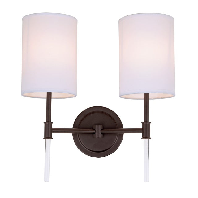 JVI Designs Hudson Oil Rubbed Bronze 2-Light Wall Sconce With Cylinder-Shaped White Fabric Shade