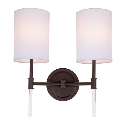 JVI Designs Hudson Oil Rubbed Bronze 2-Light Wall Sconce With Cylinder-Shaped White Fabric Shade