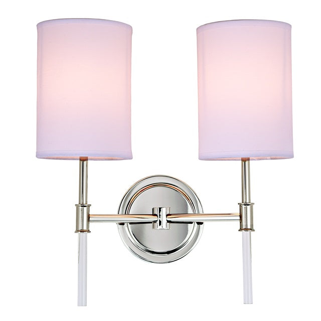 JVI Designs Hudson Polished Nickel 2-Light Wall Sconce With Cylinder-Shaped White Fabric Shade