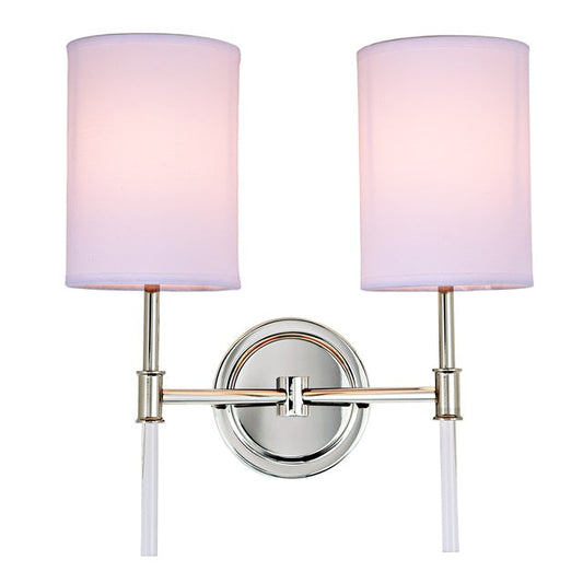 JVI Designs Hudson Polished Nickel 2-Light Wall Sconce With Cylinder-Shaped White Fabric Shade