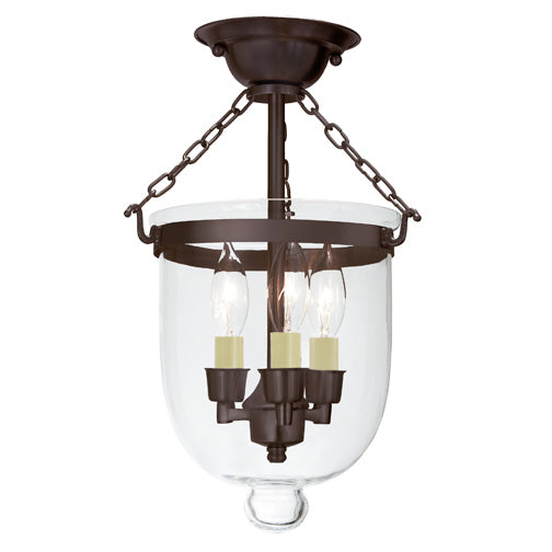 JVI Designs Hundi Oil Rubbed Bronze Small Semi-Flush Mount Lantern With Clear Bell Jar Glass