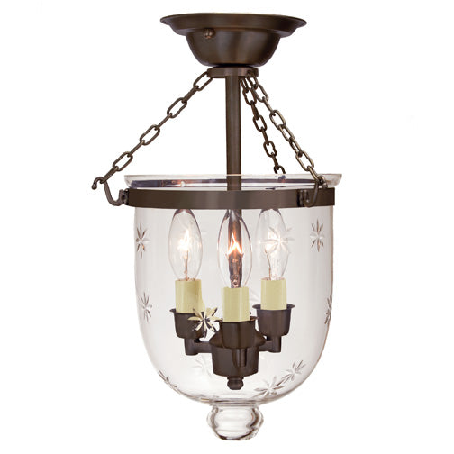 JVI Designs Hundi Oil Rubbed Small Semi-Flush Mount Lantern With Star Bell Jar Glass